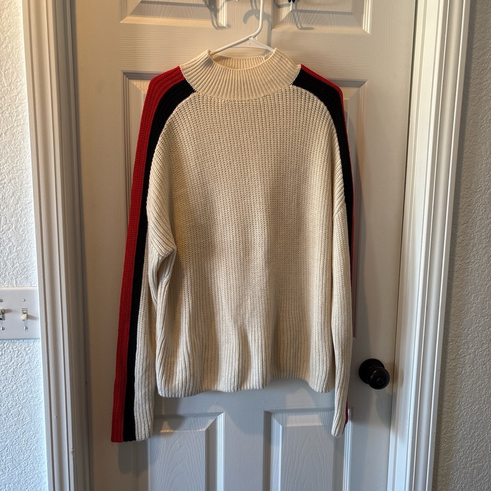 Sanctuary Cream Sweater with Red and Black Stripes